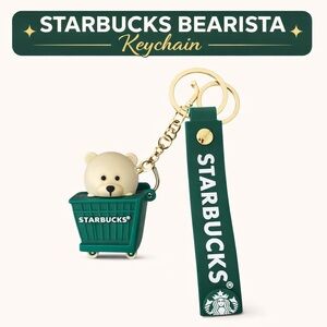 Starbucks Bearista Cart Keychain Green Strap 7”L Cute Kawaii Bag Charm ✨NWOT